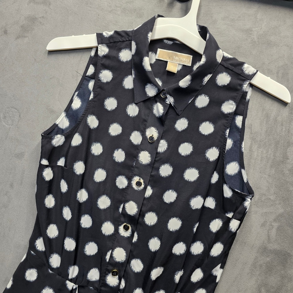 MICHAEL Michael Kors Polka Dot Sleeveless Shirt Dress Navy Blue White Size 4